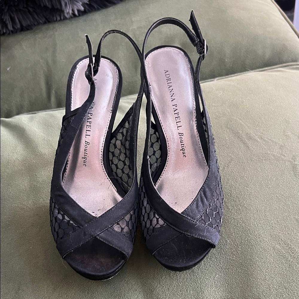 Adrianna Papell Black Mesh Slingback Heels